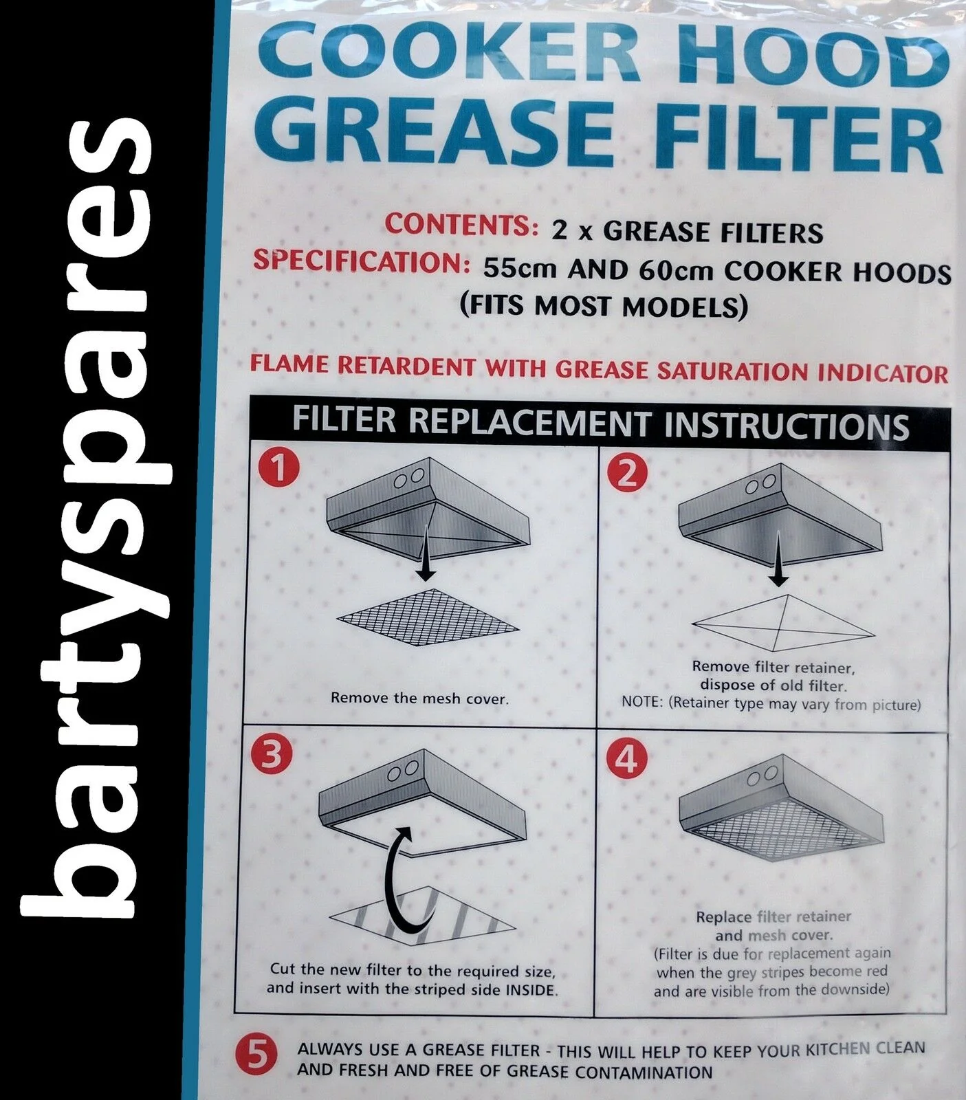 2 x Cooker Hood Grease Filters with Saturation Indicator for TECNOGAS