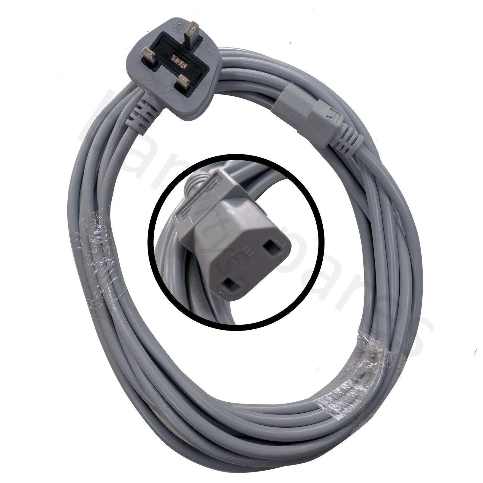 for Nilfisk Grey Cable & 13A Plug Assembly (2-Core x 1.0mm, 7m + 10A, 2-pin Connector)