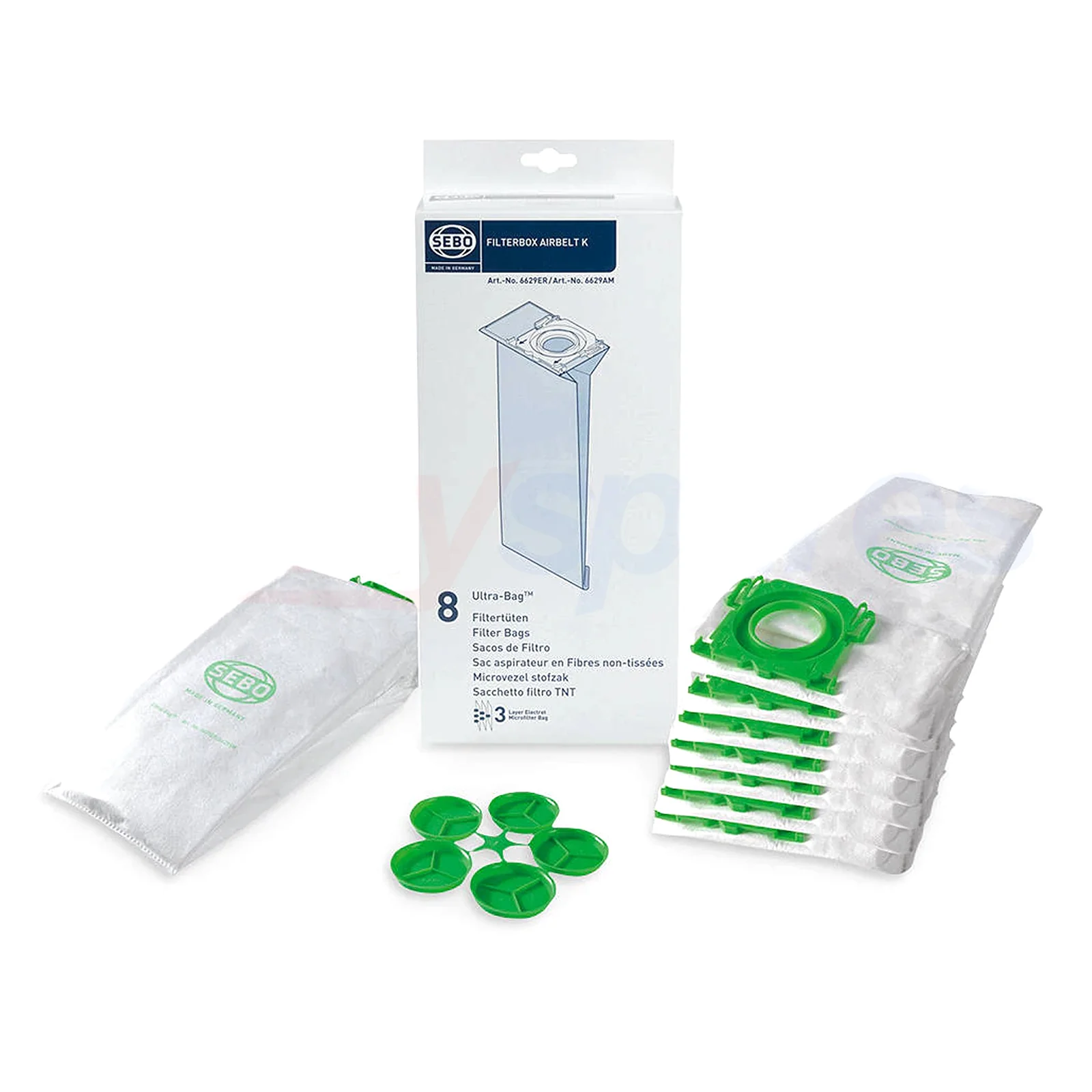 Genuine Sebo 6629ER Filterbox Airbelt K Ultra Bag (Pack of 8)